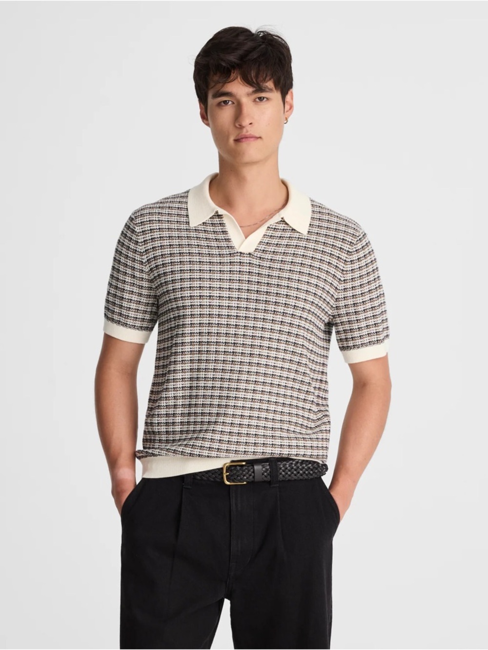 Madewell Plaid Johnny-Collar Sweater Polo Size XS